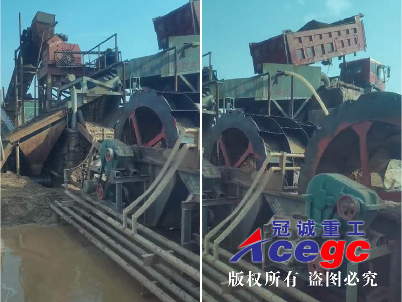 大產(chǎn)量三排輪斗洗砂機(jī)破碎制砂洗沙現(xiàn)場視頻